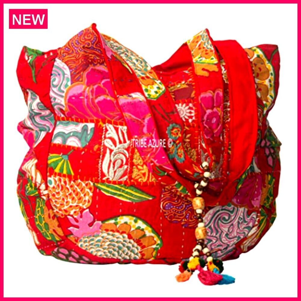 Large Embroidered Tote Bag Handmade Patchwork Boho Chic Everyday Carry - Picture 7 of 8